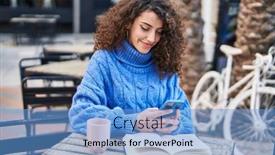  Presentation with coffee book - Presentation design featuring young-hispanic-woman-using-smartphone background and a light blue colored foreground