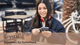  Presentation with smartphone - Presentation with young-hispanic-woman-using-smartphone background and a coral colored foreground