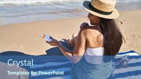  Presentation with sunscreen - Presentation enhanced with young-hispanic-woman-using-sunscreen background and a ocean colored foreground