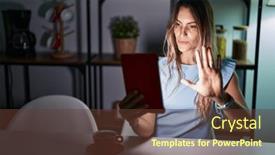  Presentation with sing - Presentation enhanced with young-hispanic-woman-using-touchpad background and a tawny brown colored foreground