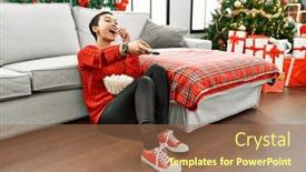  Presentation with movie - Slide deck featuring young-hispanic-woman-watching-movie background and a coral colored foreground