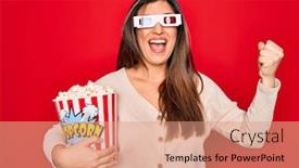  Presentation with red movie - Cool new slide deck with young-hispanic-woman-wearing-3d backdrop and a coral colored foreground