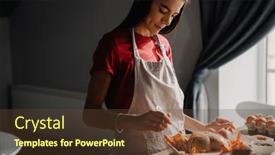  Presentation with apron - Presentation theme featuring young-hispanic-woman-wearing-apron background and a tawny brown colored foreground