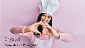  Presentation with heart love - PPT layouts having young-hispanic-woman-wearing-baker background and a soft green colored foreground