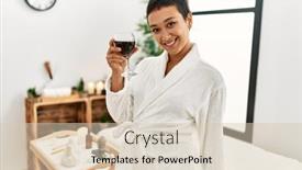  Presentation with beauty - PPT layouts having young-hispanic-woman-wearing-bathrobe background and a soft green colored foreground