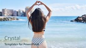  Presentation with heart hands - PPT theme consisting of young-hispanic-woman-wearing-bikini background and a  colored foreground