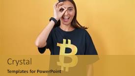  Presentation with bitcoin - PPT layouts consisting of young-hispanic-woman-wearing-bitcoin background and a gold colored foreground