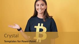  Presentation with woman hands open - Presentation design with young-hispanic-woman-wearing-bitcoin background and a gold colored foreground