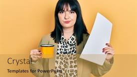  Presentation with drinking problem - Presentation design with young-hispanic-woman-wearing-business background and a yellow colored foreground