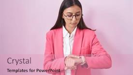  Presentation with confident young hispanic woman - Presentation theme featuring young-hispanic-woman-wearing-business background and a  colored foreground