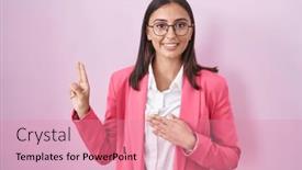  Presentation with chest - Presentation featuring young-hispanic-woman-wearing-business background and a coral colored foreground
