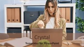  Presentation with confident young hispanic woman - Presentation consisting of young-hispanic-woman-wearing-call background and a coral colored foreground