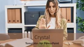  Presentation with confident young hispanic woman - Presentation design featuring young-hispanic-woman-wearing-call background and a  colored foreground