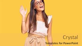  Presentation with hispanic - Cool new PPT layouts with young-hispanic-woman-wearing-casual backdrop and a yellow colored foreground