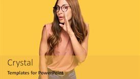  Presentation with talk - Slides consisting of young-hispanic-woman-wearing-casual background and a yellow colored foreground