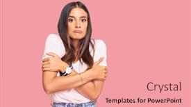  Presentation with tshirt - PPT layouts with young-hispanic-woman-wearing-casual background and a coral colored foreground