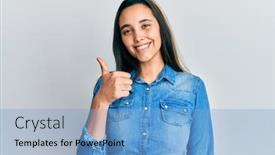  Presentation with denim - Slide deck enhanced with young-hispanic-woman-wearing-casual background and a light blue colored foreground