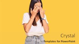  Presentation with tshirt - Presentation design featuring young-hispanic-woman-wearing-casual background and a yellow colored foreground