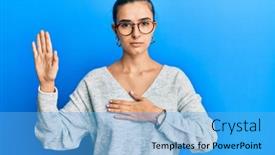 Presentation with young woman wearing boxer gloves - PPT layouts with young-hispanic-woman-wearing-casual background and a light blue colored foreground