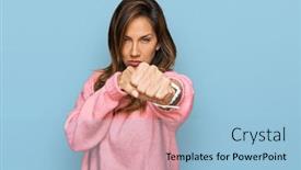  Presentation with violence woman - Colorful PPT theme enhanced with young-hispanic-woman-wearing-casual backdrop and a light blue colored foreground