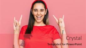  Presentation with rock star - PPT layouts consisting of young-hispanic-woman-wearing-casual background and a red colored foreground