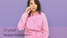  Presentation with lips mouth - Audience pleasing presentation theme consisting of young-hispanic-woman-wearing-casual backdrop and a lemonade colored foreground