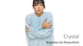  Presentation with woman sad - Presentation theme consisting of young-hispanic-woman-wearing-casual background and a white colored foreground