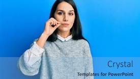  Presentation with lips mouth - Audience pleasing presentation theme consisting of young-hispanic-woman-wearing-casual backdrop and a light blue colored foreground