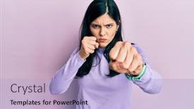  Presentation with violence woman - Beautiful presentation featuring young-hispanic-woman-wearing-casual backdrop and a light blue colored foreground
