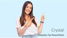  Presentation with tshirt - Colorful presentation enhanced with young-hispanic-woman-wearing-casual backdrop and a sky blue colored foreground