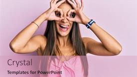  Presentation with tongue - Beautiful PPT theme featuring young-hispanic-woman-wearing-casual backdrop and a coral colored foreground