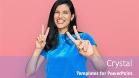  Presentation with victory - Beautiful slides featuring young-hispanic-woman-wearing-casual backdrop and a  colored foreground