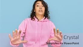  Presentation with panic - Beautiful slide set featuring young-hispanic-woman-wearing-casual backdrop and a lemonade colored foreground