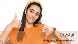  Presentation with arabian woman wearing hijab muslim - PPT theme having young-hispanic-woman-wearing-casual background and a yellow colored foreground