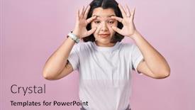  Presentation with pink white - PPT theme with young-hispanic-woman-wearing-casual background and a  colored foreground