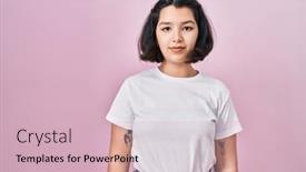  Presentation with pink simple - PPT theme having young-hispanic-woman-wearing-casual background and a soft green colored foreground