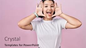  Presentation with pink white - Presentation with young-hispanic-woman-wearing-casual background and a soft green colored foreground