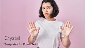  Presentation with forbidden - Presentation theme having young-hispanic-woman-wearing-casual background and a soft green colored foreground