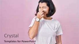  Presentation with bad breath - PPT theme featuring young-hispanic-woman-wearing-casual background and a soft green colored foreground