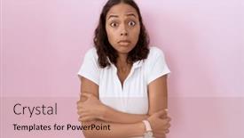  Presentation with sad woman - Slides with young-hispanic-woman-wearing-casual background and a coral colored foreground