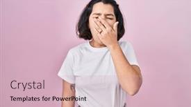  Presentation with sleepiness - Theme consisting of young-hispanic-woman-wearing-casual background and a soft green colored foreground