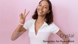  Presentation with victory - Presentation design having young-hispanic-woman-wearing-casual background and a soft green colored foreground