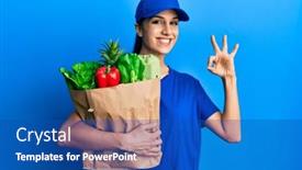  Presentation with courier - Presentation consisting of young-hispanic-woman-wearing-courier background and a ocean colored foreground