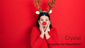  Presentation with christmas red - Slides enhanced with young-hispanic-woman-wearing-deer background and a red colored foreground