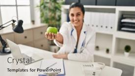  Presentation with dietitian - PPT theme with young-hispanic-woman-wearing-dietitian background and a soft green colored foreground