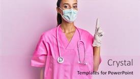  Presentation with medical smiling doctor - Presentation theme consisting of young-hispanic-woman-wearing-doctor background and a lemonade colored foreground