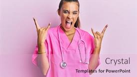  Presentation with rock star - Amazing slide deck having young-hispanic-woman-wearing-doctor backdrop and a lavender colored foreground