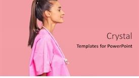  Presentation with confident young hispanic woman - Amazing PPT theme having young-hispanic-woman-wearing-doctor backdrop and a coral colored foreground