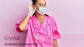  Presentation with medical smiling doctor - Slides enhanced with young-hispanic-woman-wearing-doctor background and a coral colored foreground