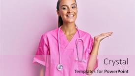  Presentation with hand palm - Colorful PPT theme enhanced with young-hispanic-woman-wearing-doctor backdrop and a lemonade colored foreground